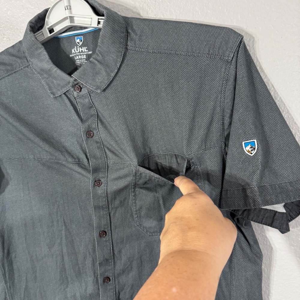 Kuhl Men's Large Gray Organic Cotton Short Sleeve Textured Button Up Shirt 7357 - Picture 8 of 10